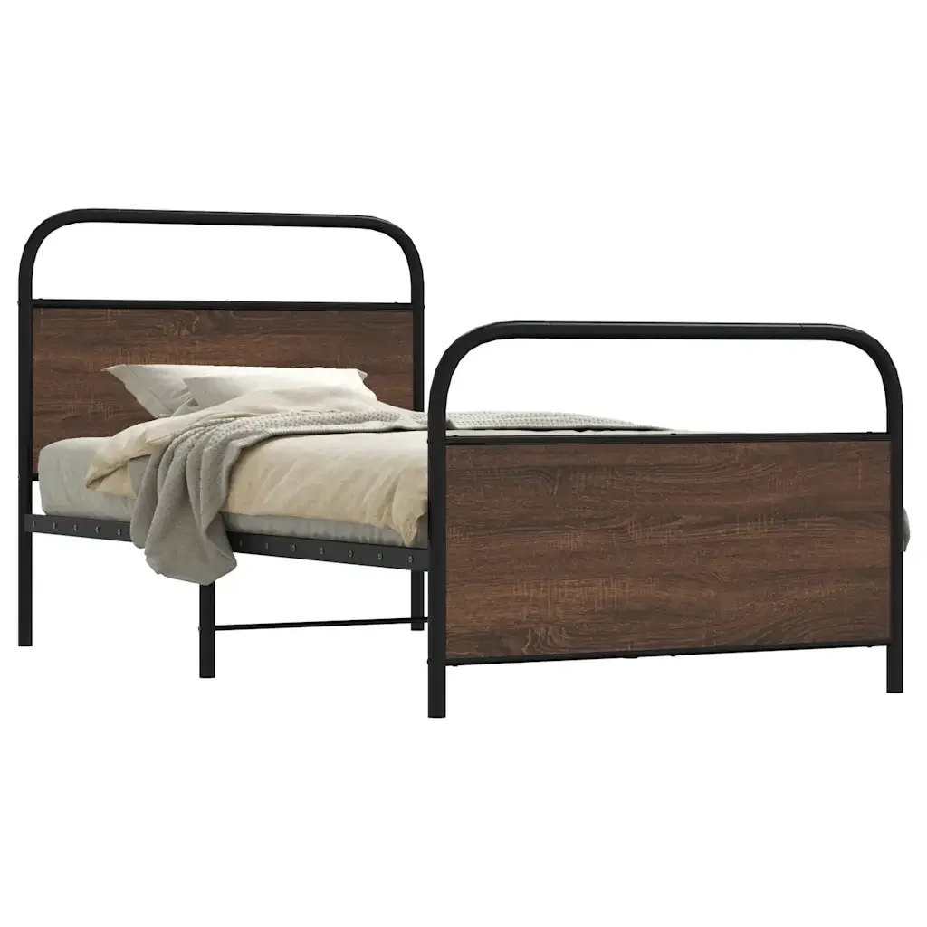 Letto singolo | Letto per adulti | Giroletto senza Materasso Rovere Marrone 100x200 cm Truciolato - Image 2