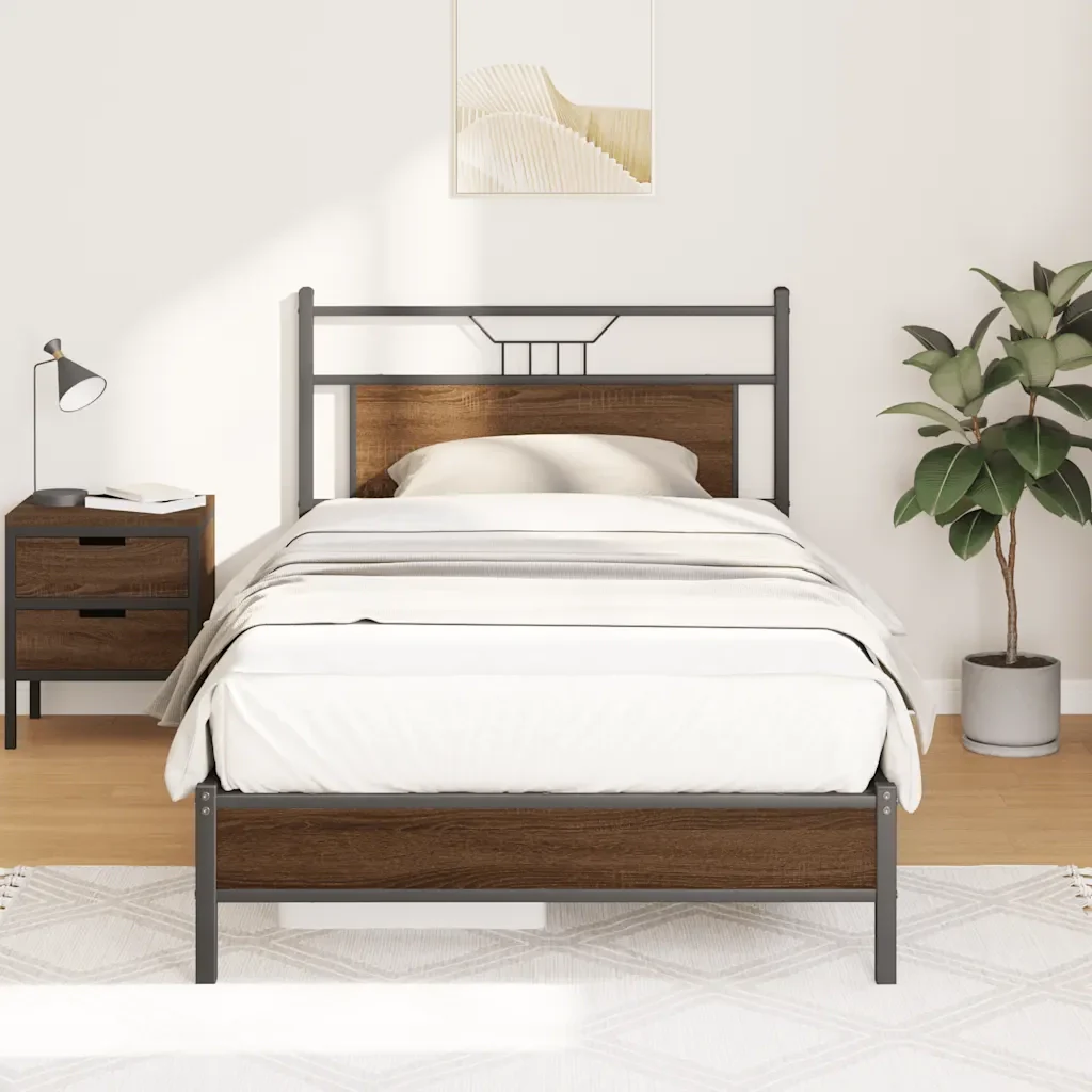 Letto singolo | Letto per adulti | Giroletto senza Materasso Rovere Marrone 107x203 cm Truciolato - Image 5