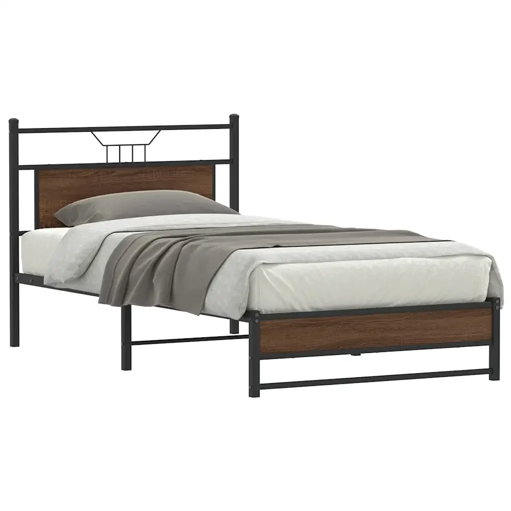 Letto singolo | Letto per adulti | Giroletto senza Materasso Rovere Marrone 107x203 cm Truciolato - Image 2