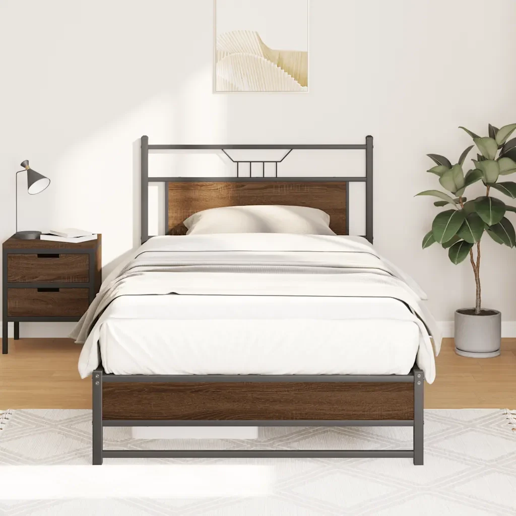 Letto singolo | Letto per adulti | Giroletto senza Materasso Rovere Marrone 107x203 cm Truciolato - Image 5