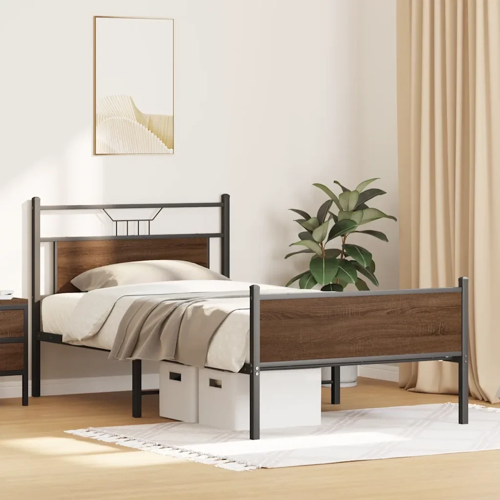 Letto singolo | Letto per adulti | Giroletto senza Materasso Rovere Marrone 107x203 cm Truciolato - Image 5