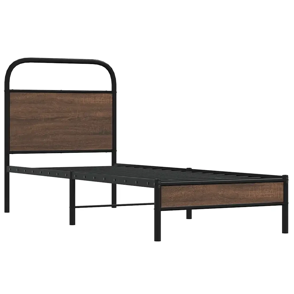 Letto singolo | Letto per adulti | Giroletto senza Materasso Rovere Marrone 75x190cm in Truciolato - Image 3