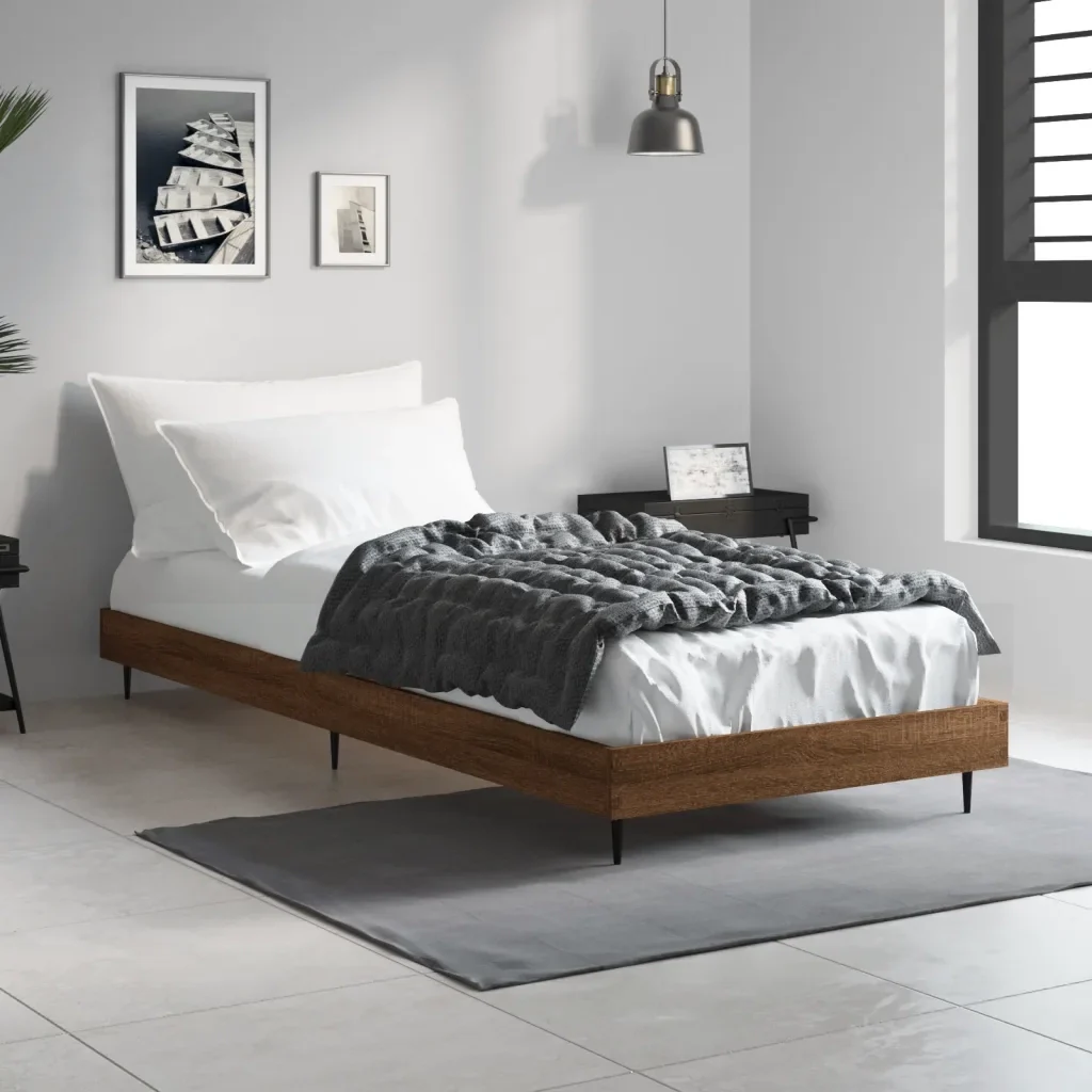 Letto singolo | Letto per adulti | Giroletto senza Materasso Rovere Marrone 75x190cm in Truciolato - Image 2