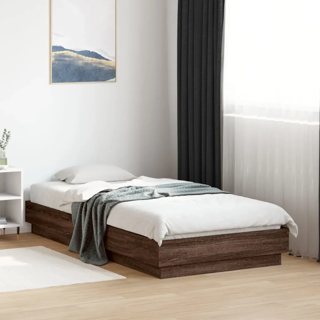 Letto singolo | Letto per adulti | Giroletto senza Materasso Rovere Marrone 75x190cm in Truciolato - Image 2