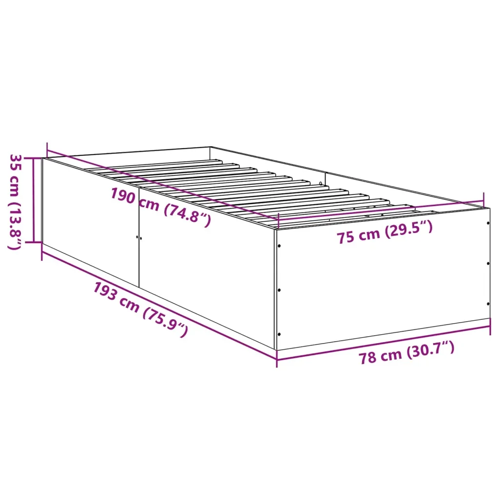 Letto singolo | Letto per adulti | Giroletto senza Materasso Rovere Marrone 75x190cm in Truciolato - Image 10