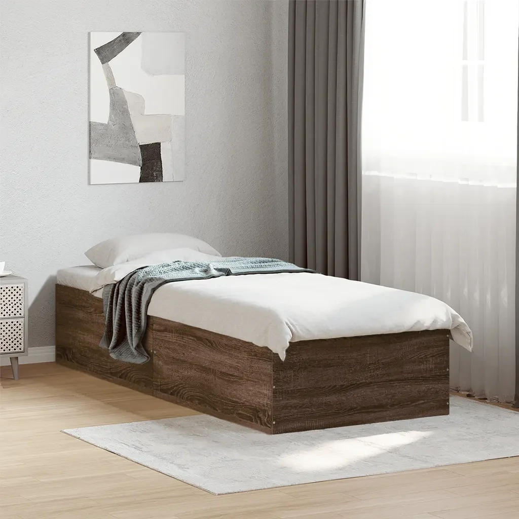 Letto singolo | Letto per adulti | Giroletto senza Materasso Rovere Marrone 75x190cm in Truciolato - Image 2