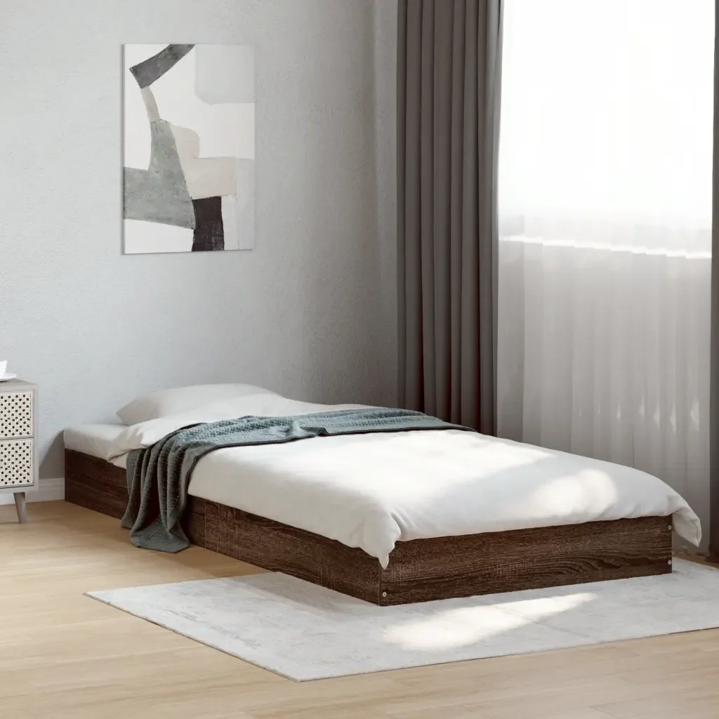 Letto singolo | Letto per adulti | Giroletto senza Materasso Rovere Marrone 75x190cm in Truciolato - Image 2