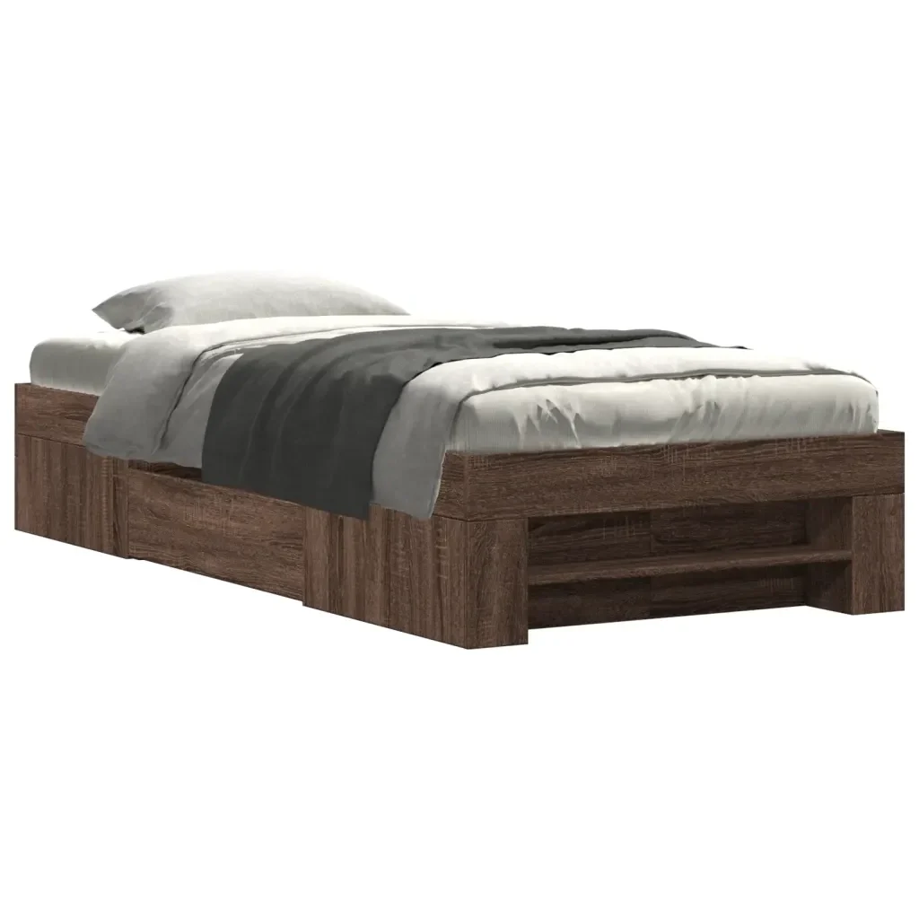 Letto singolo | Letto per adulti | Giroletto senza Materasso Rovere Marrone 75x190cm in Truciolato