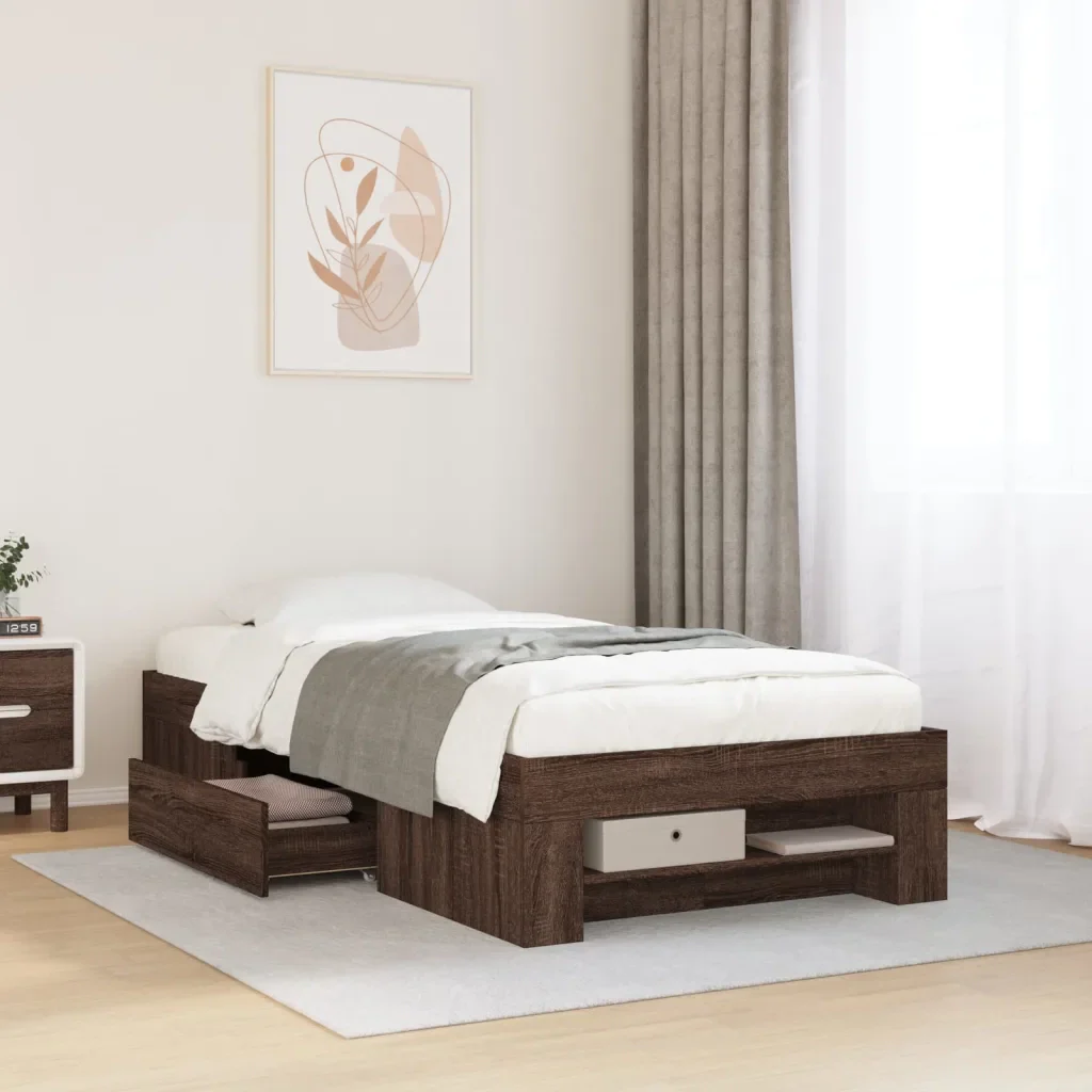 Letto singolo | Letto per adulti | Giroletto senza Materasso Rovere Marrone 75x190cm in Truciolato - Image 2