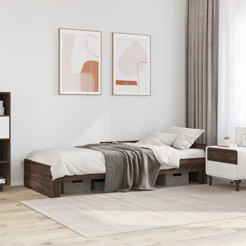 Letto singolo | Letto per adulti | Giroletto senza Materasso Rovere Marrone 75x190cm in Truciolato - Image 2