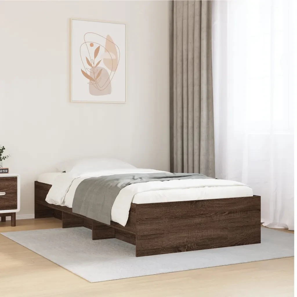 Letto singolo | Letto per adulti | Giroletto senza Materasso Rovere Marrone 75x190cm in Truciolato - Image 2