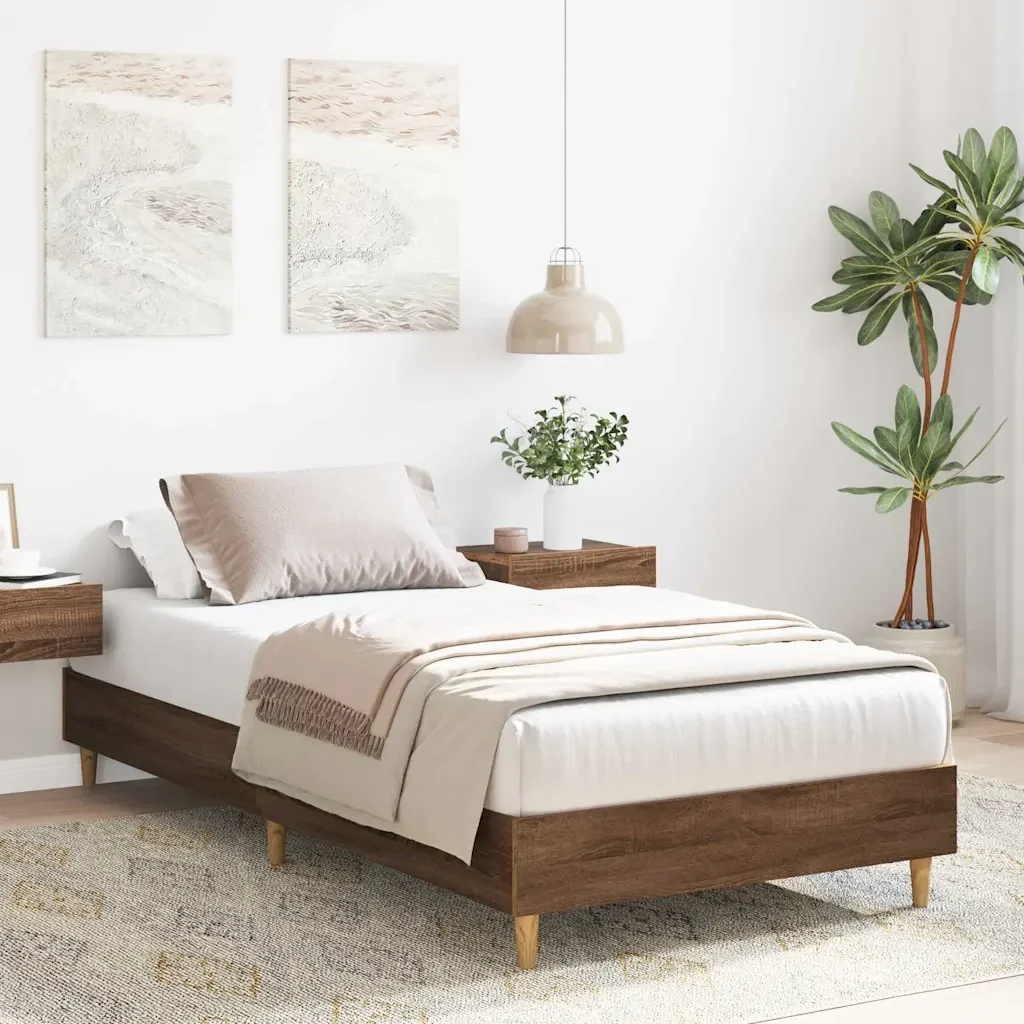 Letto singolo | Letto per adulti | Giroletto senza Materasso Rovere Marrone 75x190cm in Truciolato - Image 3