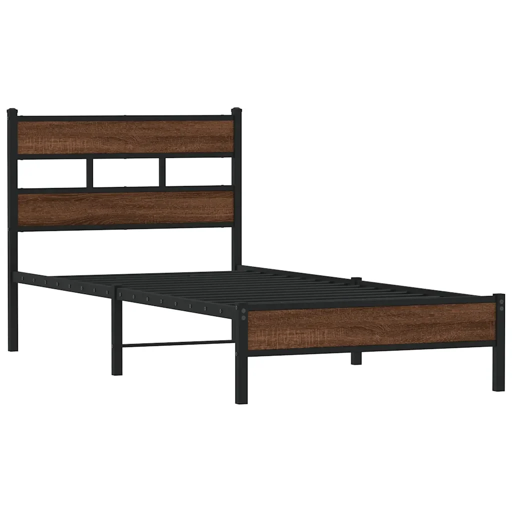 Letto singolo | Letto per adulti | Giroletto senza Materasso Rovere Marrone 75x190cm in Truciolato - Image 4