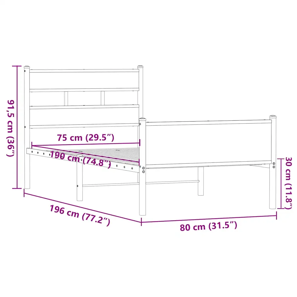 Letto singolo | Letto per adulti | Giroletto senza Materasso Rovere Marrone 75x190cm in Truciolato - Image 9