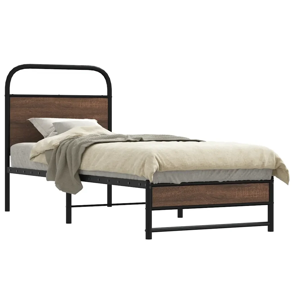 Letto singolo | Letto per adulti | Giroletto senza Materasso Rovere Marrone 75x190cm in Truciolato - Image 2