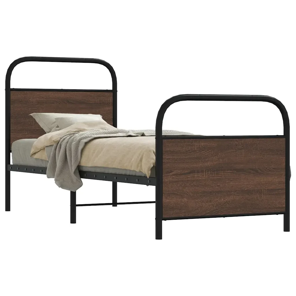 Letto singolo | Letto per adulti | Giroletto senza Materasso Rovere Marrone 75x190cm in Truciolato - Image 2