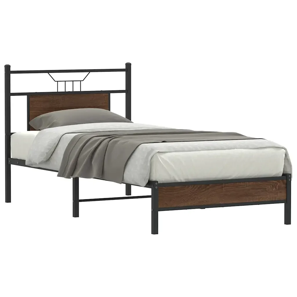 Letto singolo | Letto per adulti | Giroletto senza Materasso Rovere Marrone 75x190cm in Truciolato - Image 2