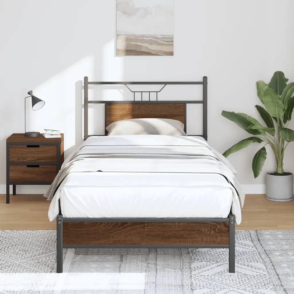 Letto singolo | Letto per adulti | Giroletto senza Materasso Rovere Marrone 75x190cm in Truciolato - Image 5