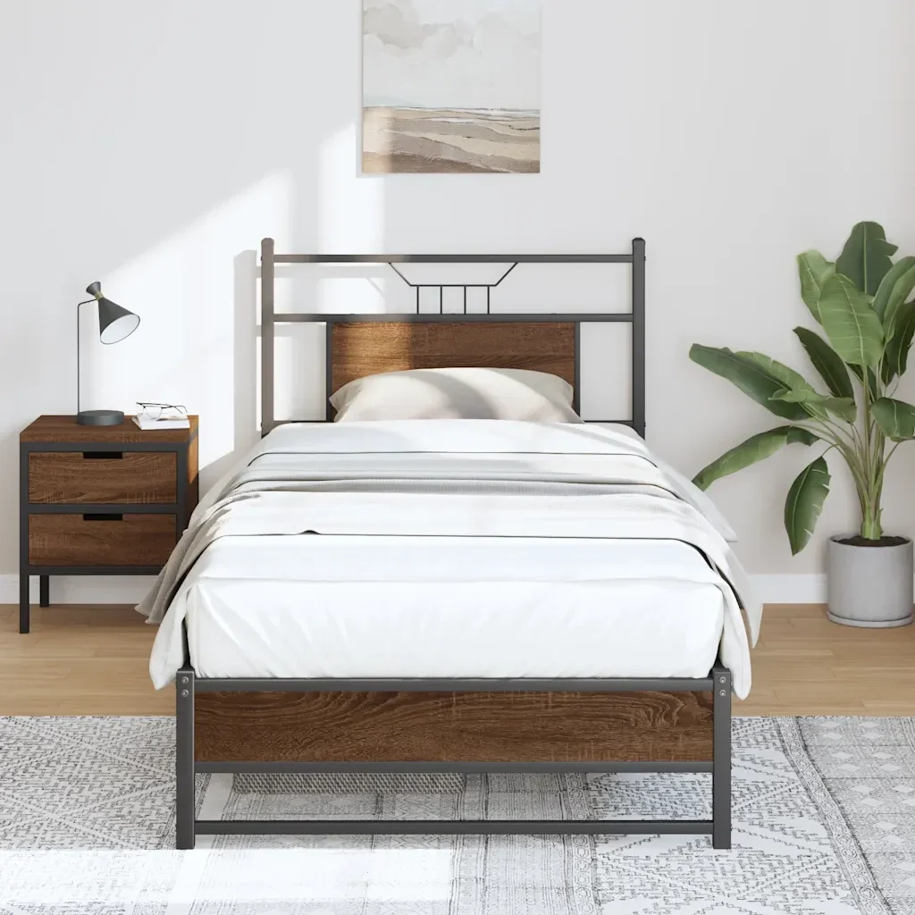 Letto singolo | Letto per adulti | Giroletto senza Materasso Rovere Marrone 75x190cm in Truciolato - Image 5