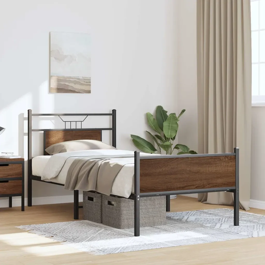 Letto singolo | Letto per adulti | Giroletto senza Materasso Rovere Marrone 75x190cm in Truciolato - Image 5