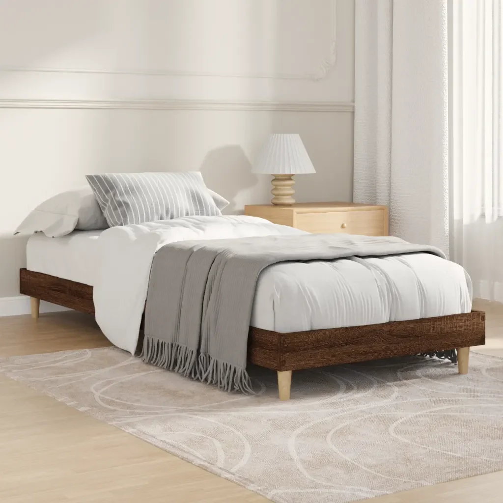 Letto singolo | Letto per adulti | Giroletto senza Materasso Rovere Marrone 75x190cm in Truciolato - Image 2