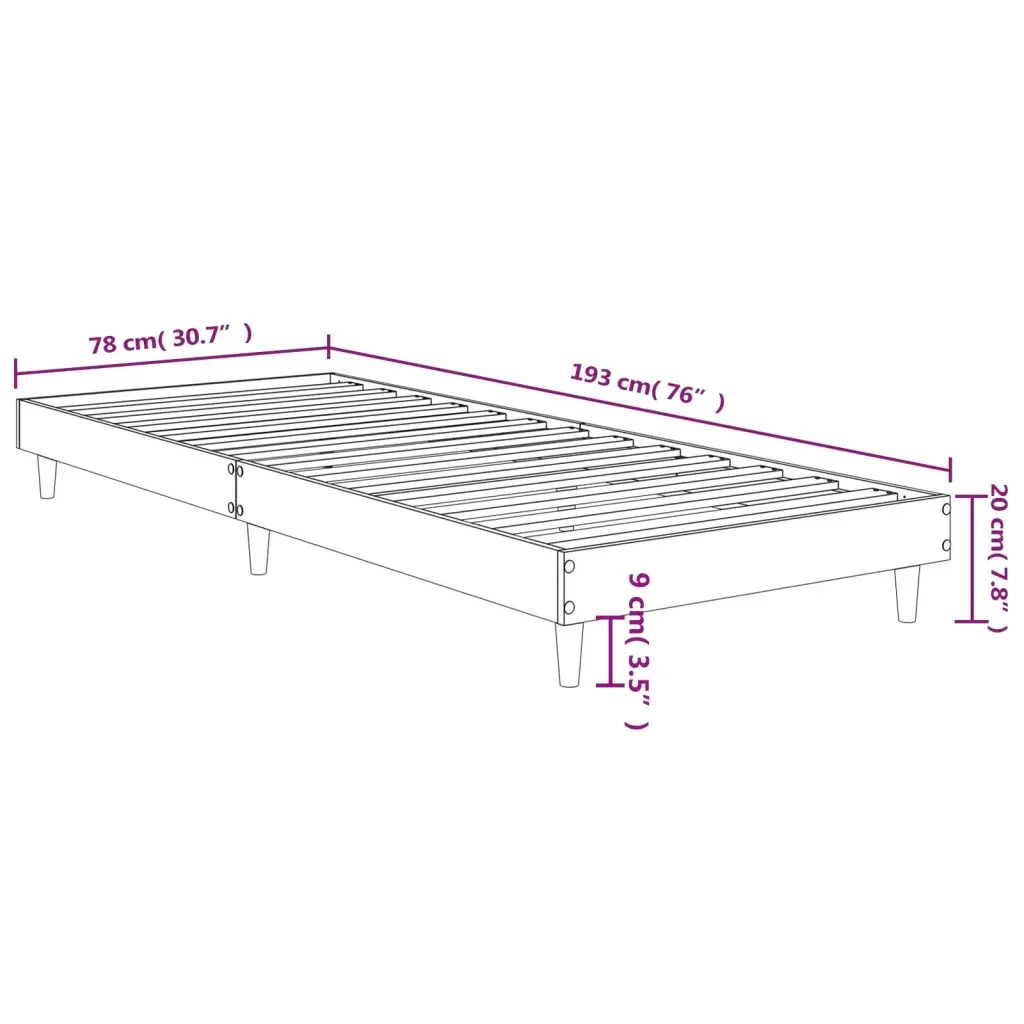Letto singolo | Letto per adulti | Giroletto senza Materasso Rovere Marrone 75x190cm in Truciolato - Image 9