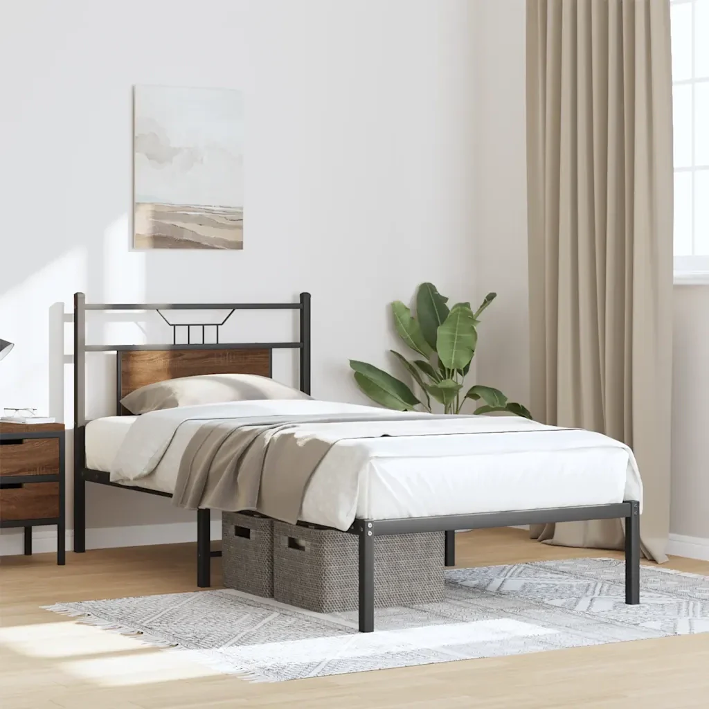 Letto singolo | Letto per adulti | Giroletto senza Materasso Rovere Marrone 80x200cm in Truciolato - Image 5