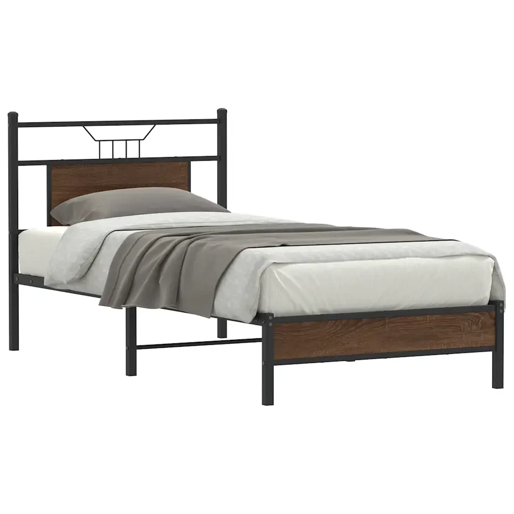 Letto singolo | Letto per adulti | Giroletto senza Materasso Rovere Marrone 80x200cm in Truciolato - Image 2