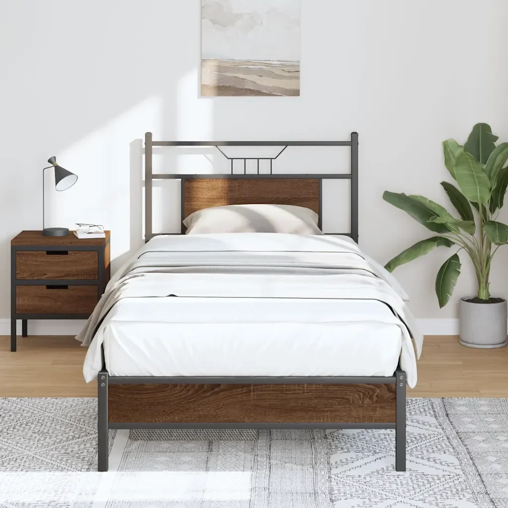 Letto singolo | Letto per adulti | Giroletto senza Materasso Rovere Marrone 80x200cm in Truciolato - Image 5