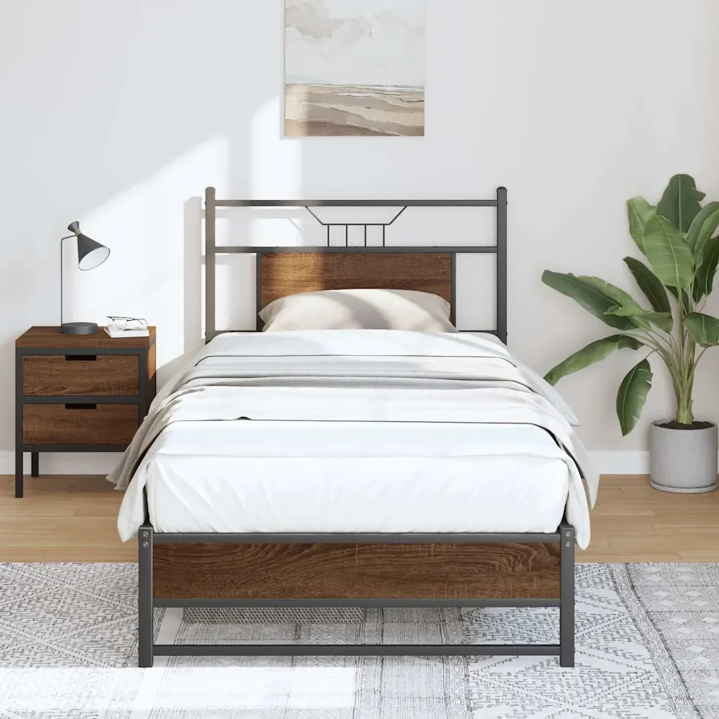 Letto singolo | Letto per adulti | Giroletto senza Materasso Rovere Marrone 80x200cm in Truciolato - Image 5