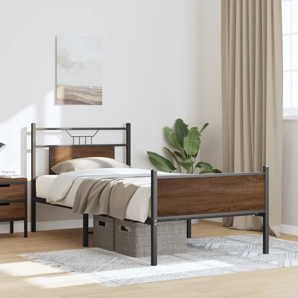 Letto singolo | Letto per adulti | Giroletto senza Materasso Rovere Marrone 80x200cm in Truciolato - Image 5