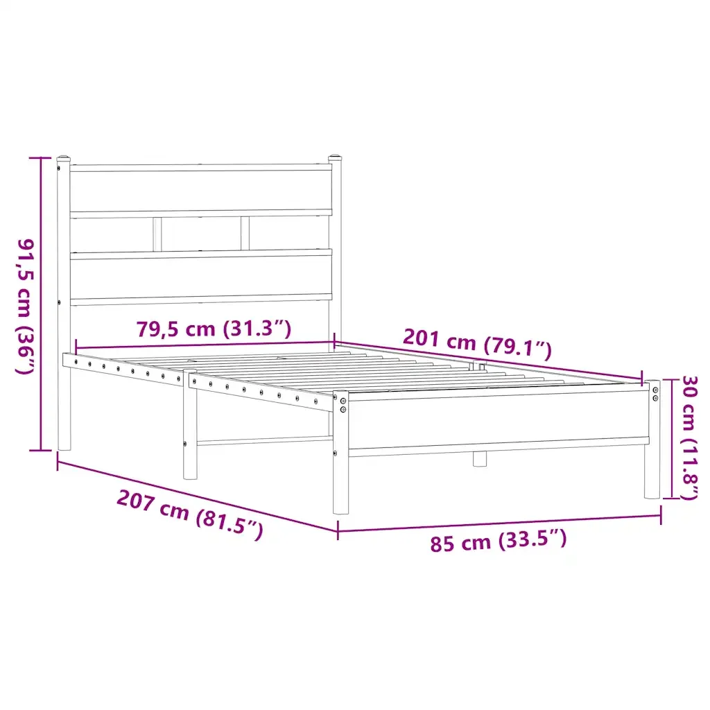 Letto singolo | Letto per adulti | Giroletto senza Materasso Rovere Marrone 80x200cm in Truciolato - Image 9