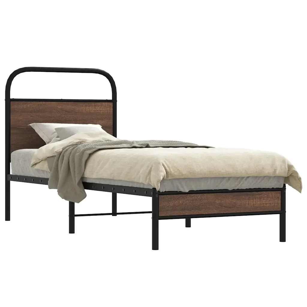 Letto singolo | Letto per adulti | Giroletto senza Materasso Rovere Marrone 80x200cm in Truciolato - Image 2