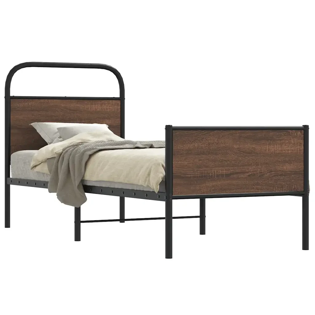 Letto singolo | Letto per adulti | Giroletto senza Materasso Rovere Marrone 80x200cm in Truciolato - Image 2