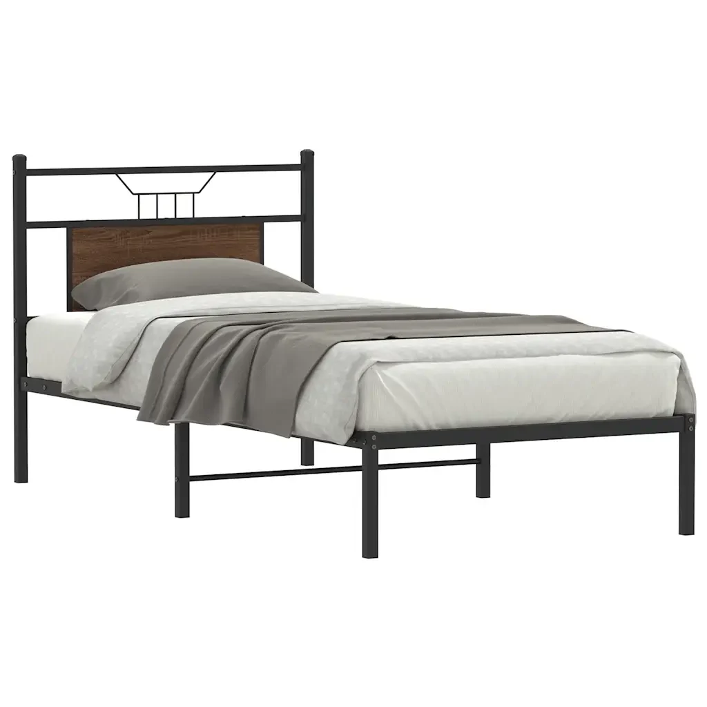 Letto singolo | Letto per adulti | Giroletto senza Materasso Rovere Marrone 90x190cm in Truciolato - Image 2