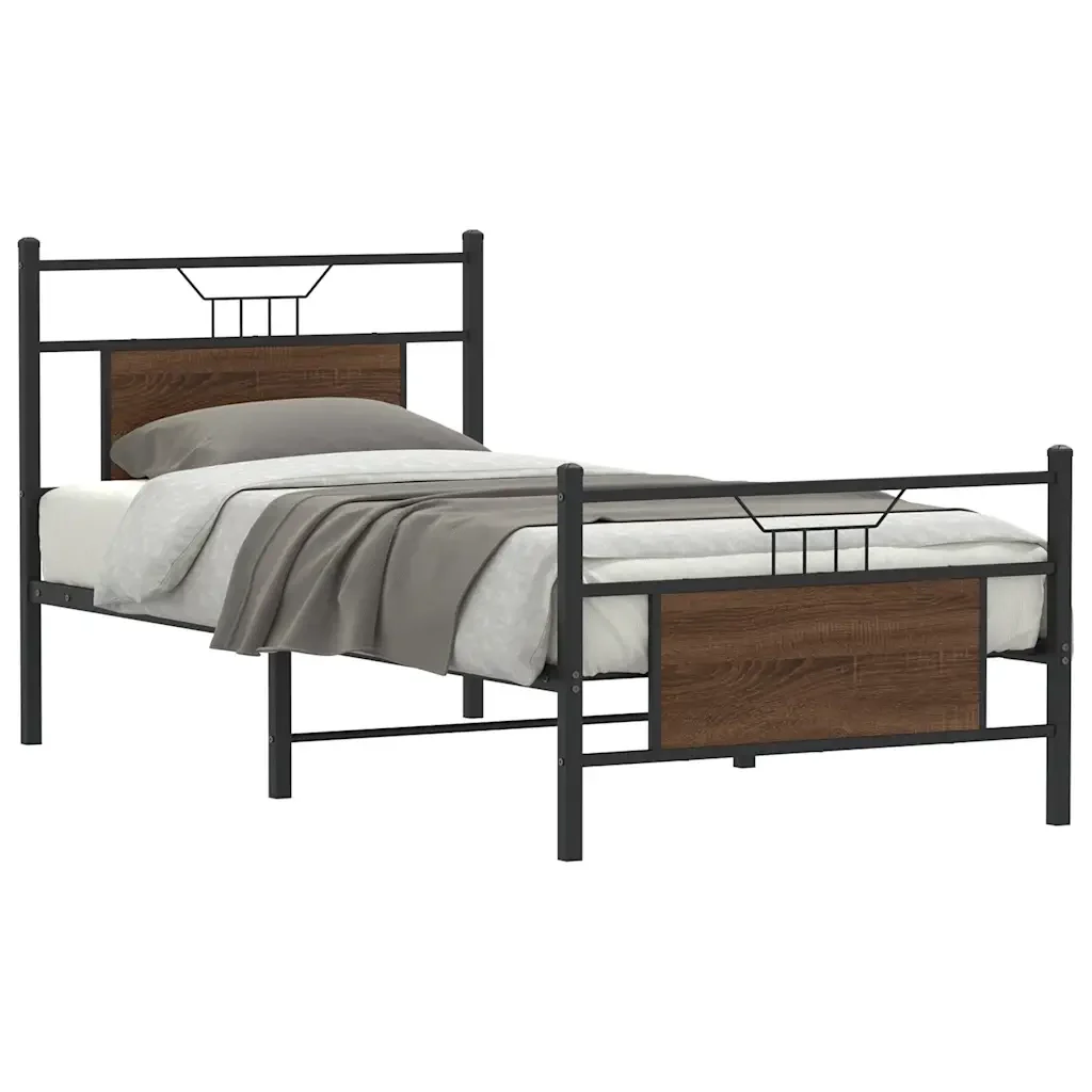 Letto singolo | Letto per adulti | Giroletto senza Materasso Rovere Marrone 90x190cm in Truciolato - Image 2