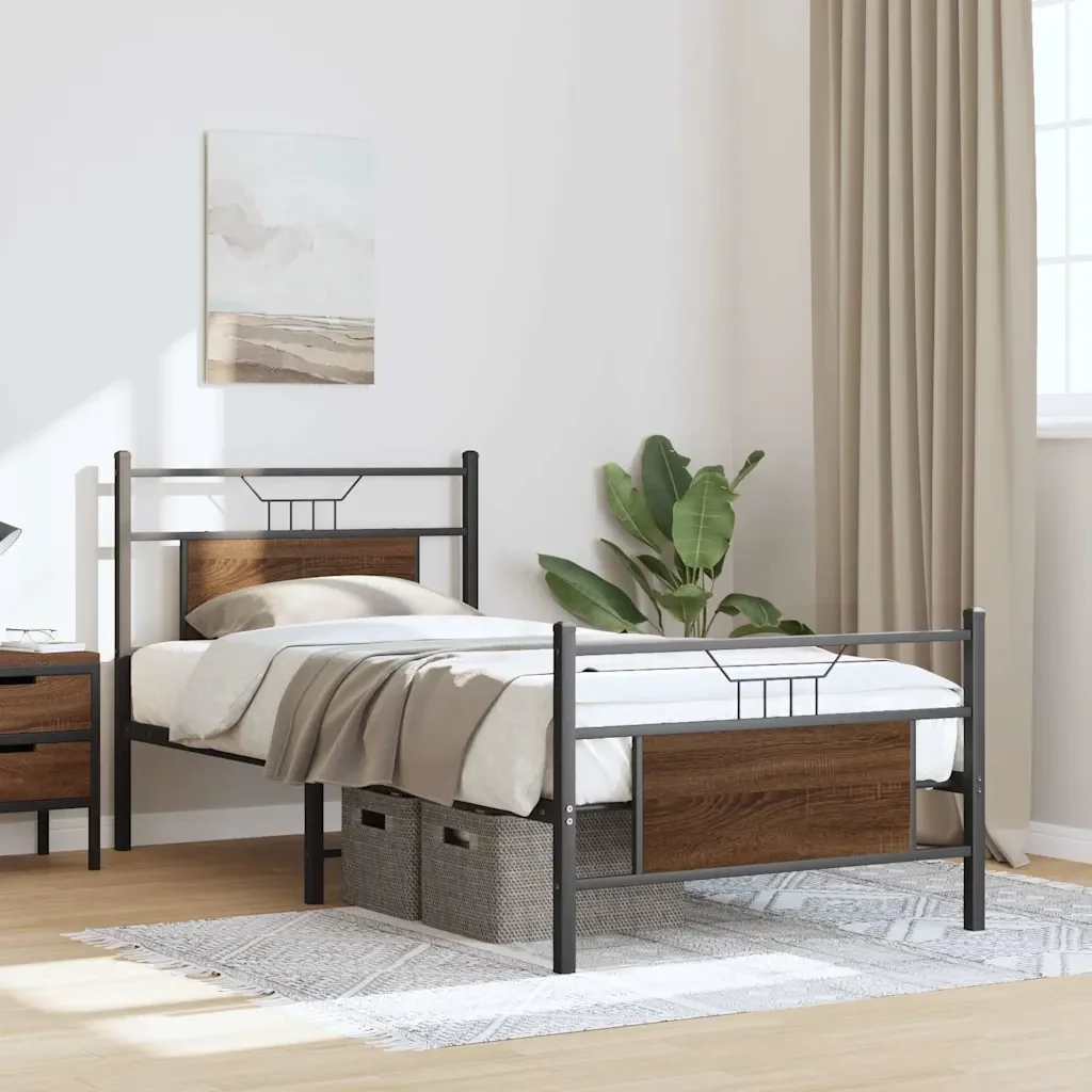 Letto singolo | Letto per adulti | Giroletto senza Materasso Rovere Marrone 90x190cm in Truciolato - Image 5