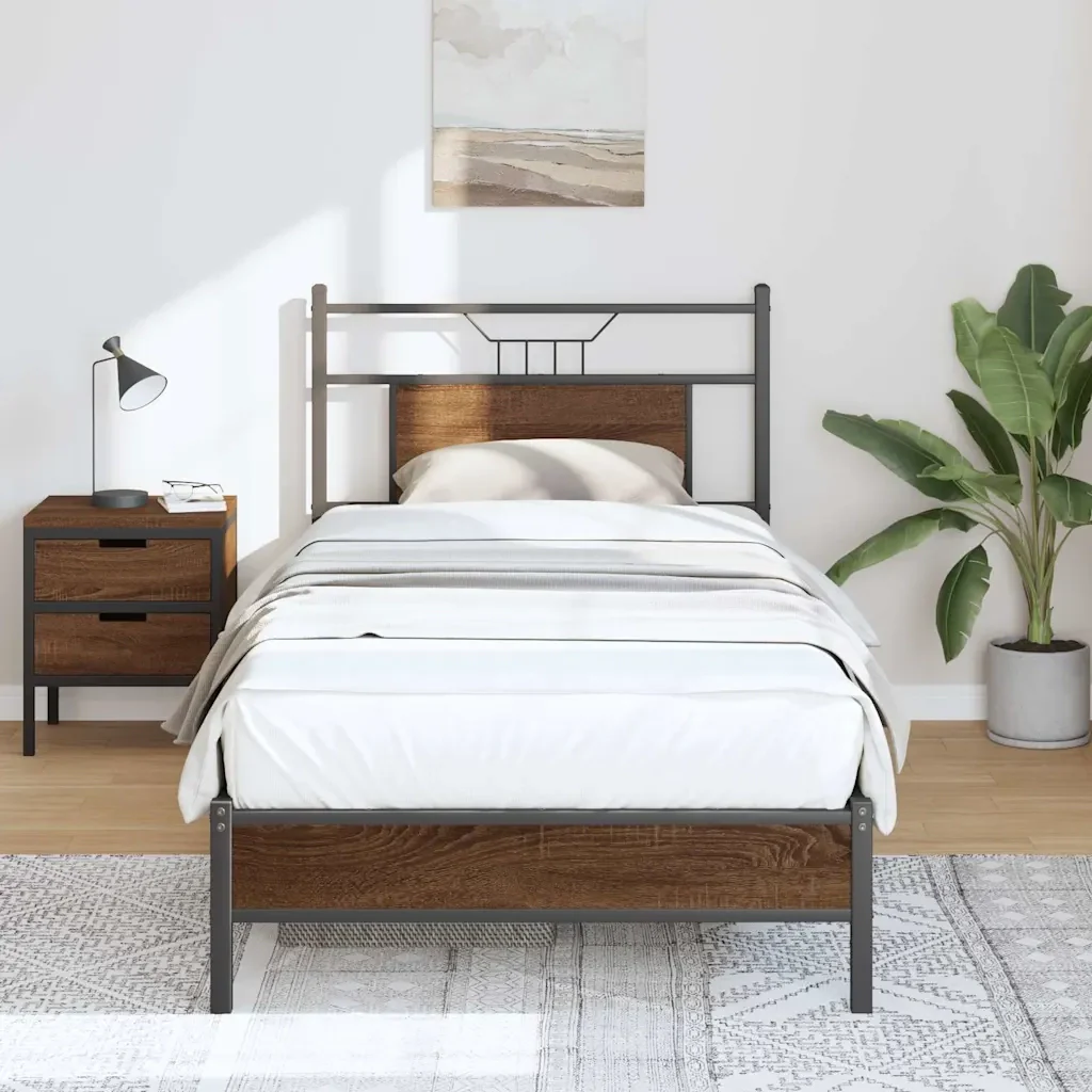 Letto singolo | Letto per adulti | Giroletto senza Materasso Rovere Marrone 90x190cm in Truciolato - Image 5