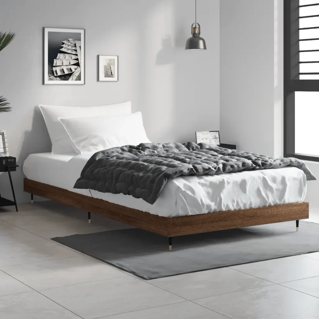 Letto singolo | Letto per adulti | Giroletto senza Materasso Rovere Marrone 90x190cm in Truciolato - Image 4