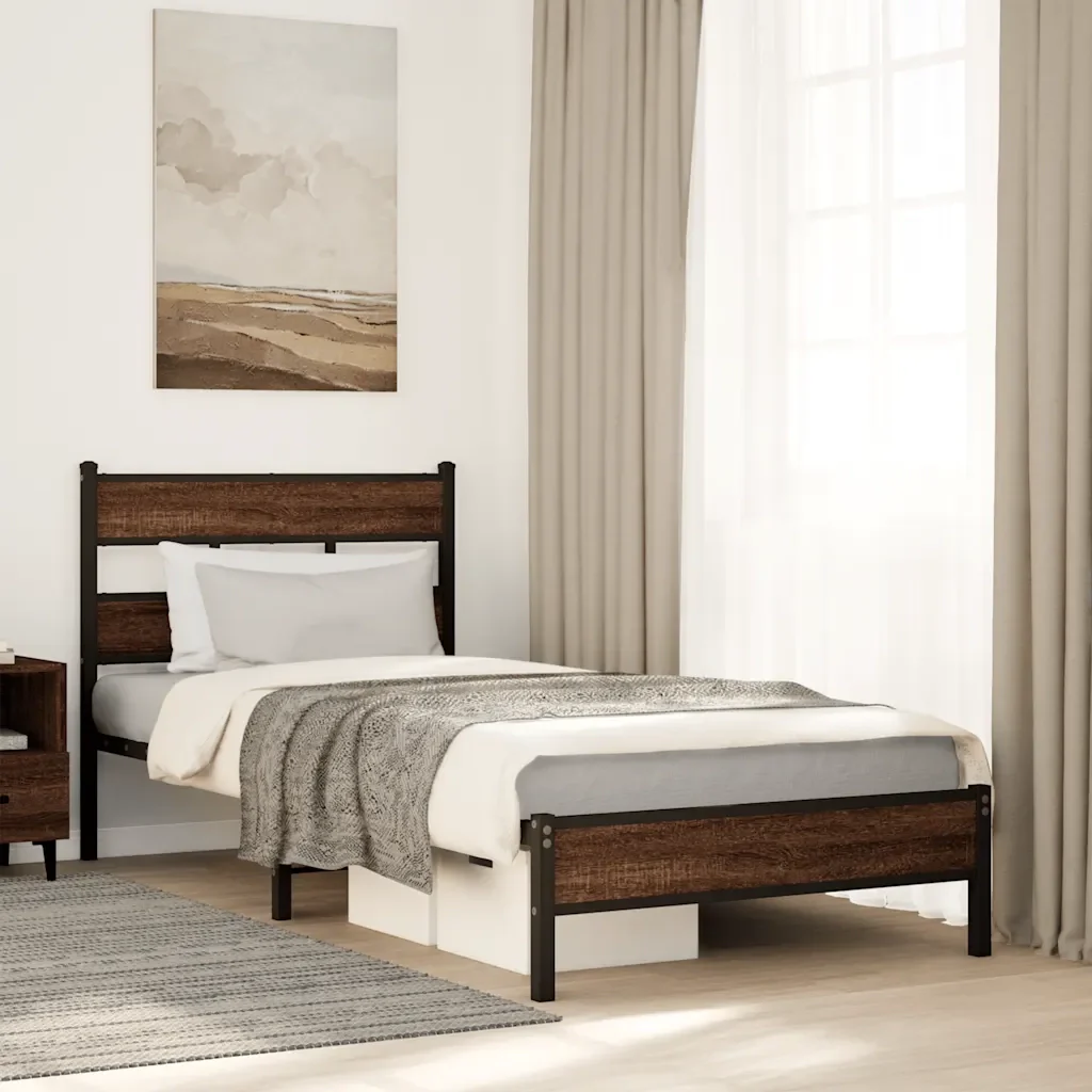 Letto singolo | Letto per adulti | Giroletto senza Materasso Rovere Marrone 90x190cm in Truciolato - Image 2