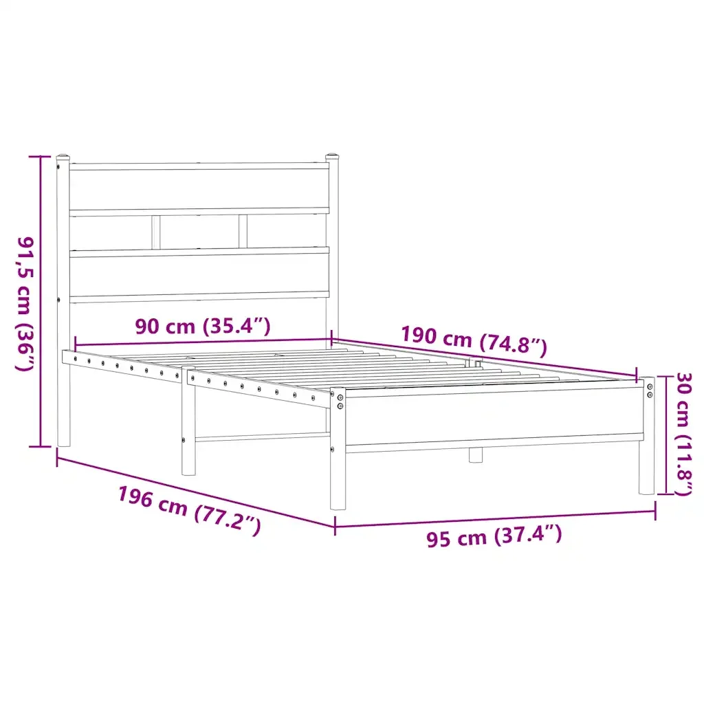 Letto singolo | Letto per adulti | Giroletto senza Materasso Rovere Marrone 90x190cm in Truciolato - Image 9