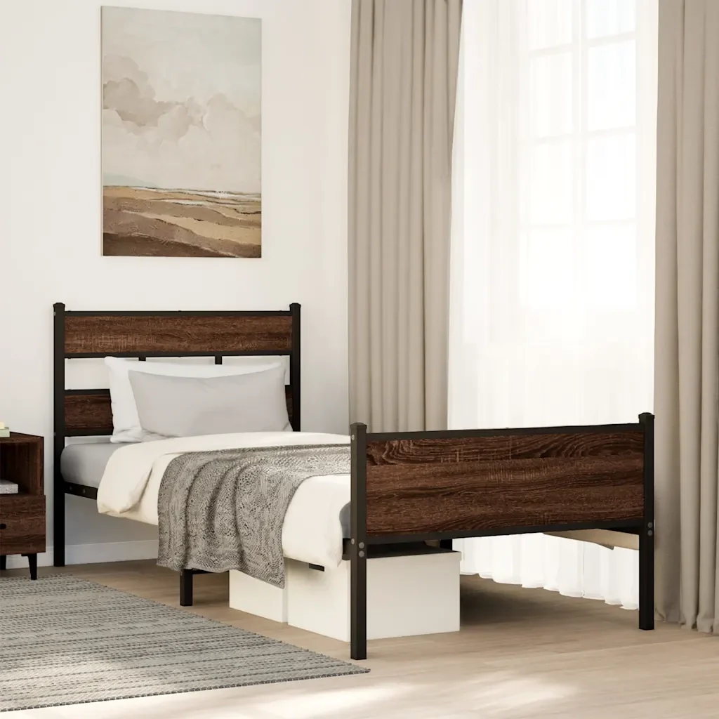 Letto singolo | Letto per adulti | Giroletto senza Materasso Rovere Marrone 90x190cm in Truciolato - Image 2