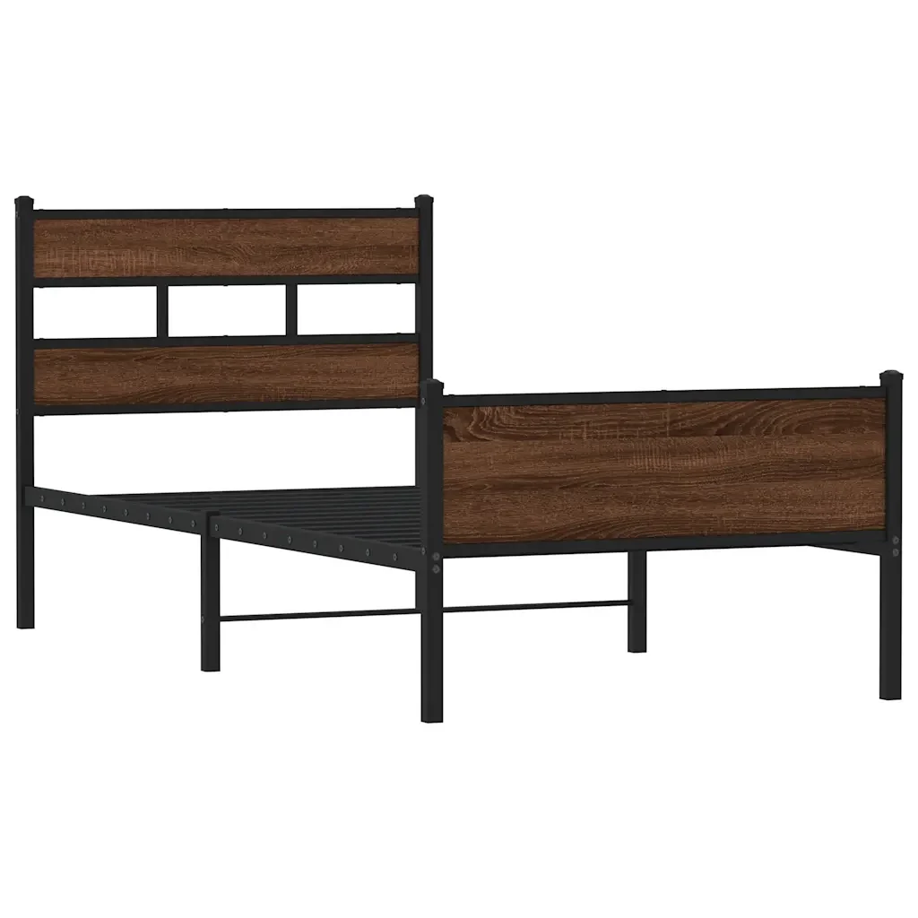 Letto singolo | Letto per adulti | Giroletto senza Materasso Rovere Marrone 90x190cm in Truciolato - Image 4