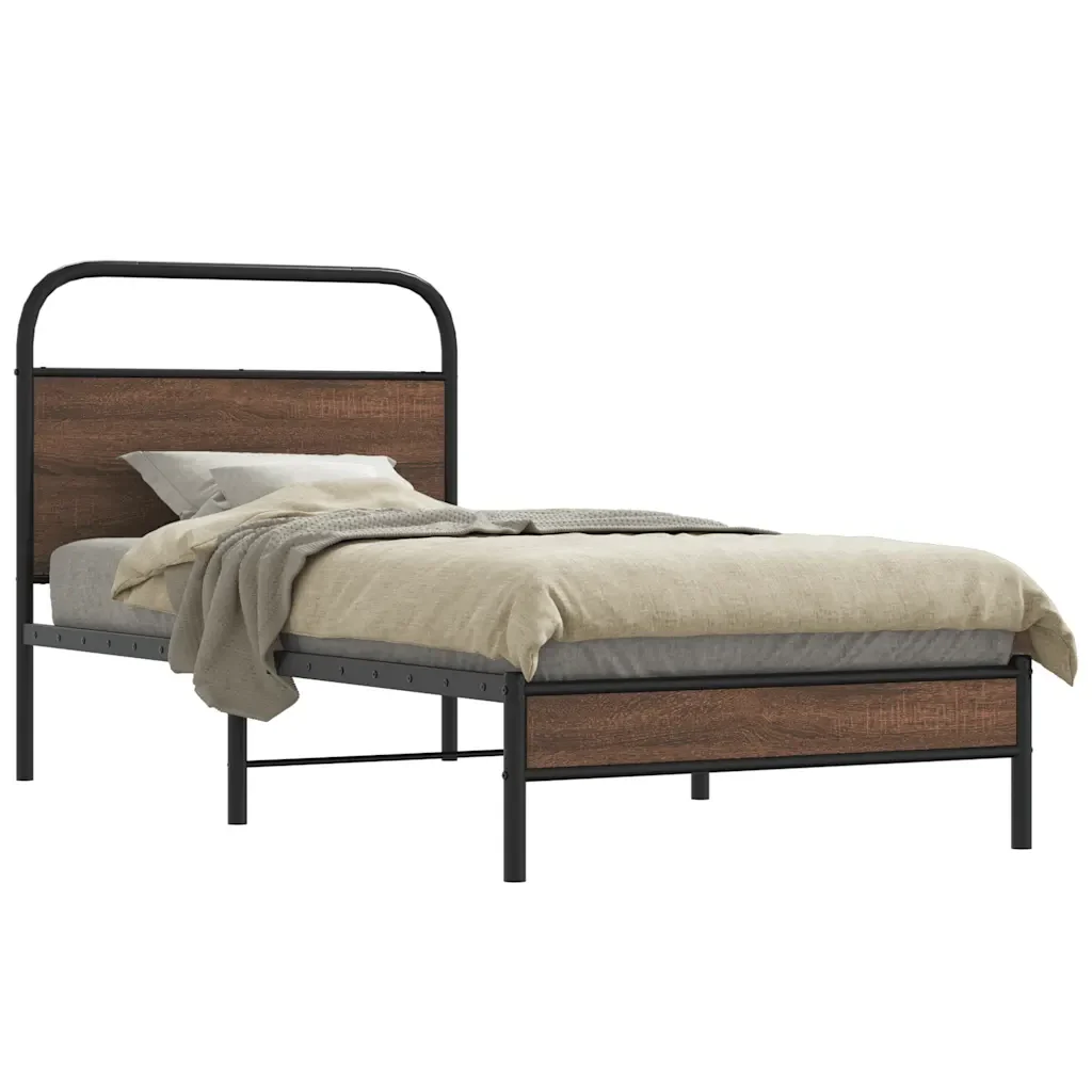 Letto singolo | Letto per adulti | Giroletto senza Materasso Rovere Marrone 90x190cm in Truciolato - Image 2