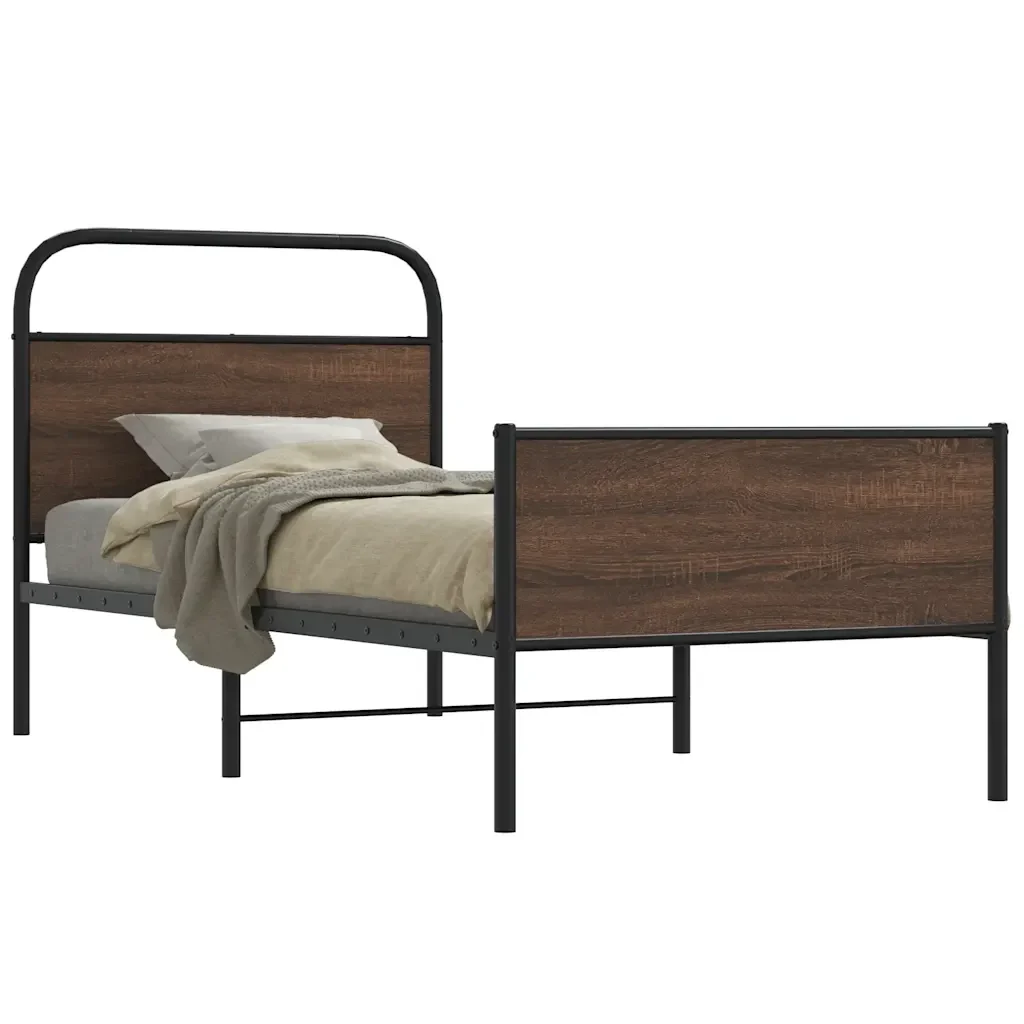 Letto singolo | Letto per adulti | Giroletto senza Materasso Rovere Marrone 90x190cm in Truciolato - Image 2