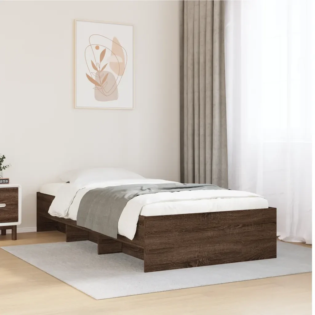 Letto singolo | Letto per adulti | Giroletto senza Materasso Rovere Marrone 90x200cm in Truciolato - Image 2
