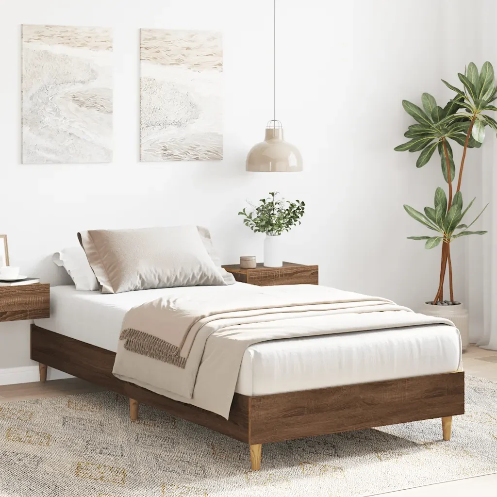 Letto singolo | Letto per adulti | Giroletto senza Materasso Rovere Marrone 90x200cm in Truciolato - Image 3
