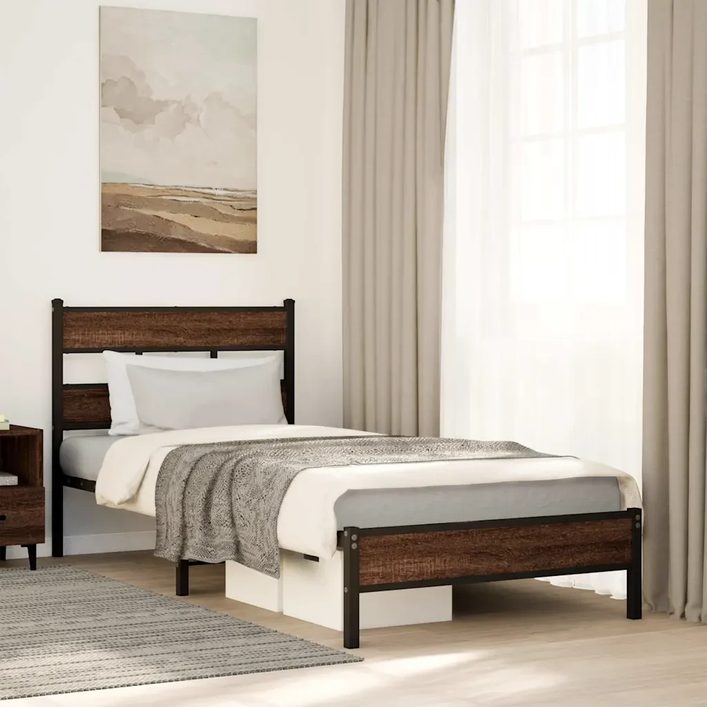 Letto singolo | Letto per adulti | Giroletto senza Materasso Rovere Marrone 90x200cm in Truciolato - Image 2