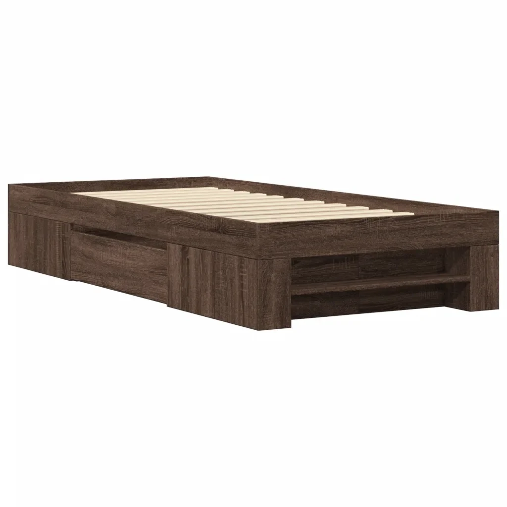 Letto singolo | Letto per adulti | Giroletto senza Materasso Rovere Marrone 90x200cm in Truciolato - Image 3