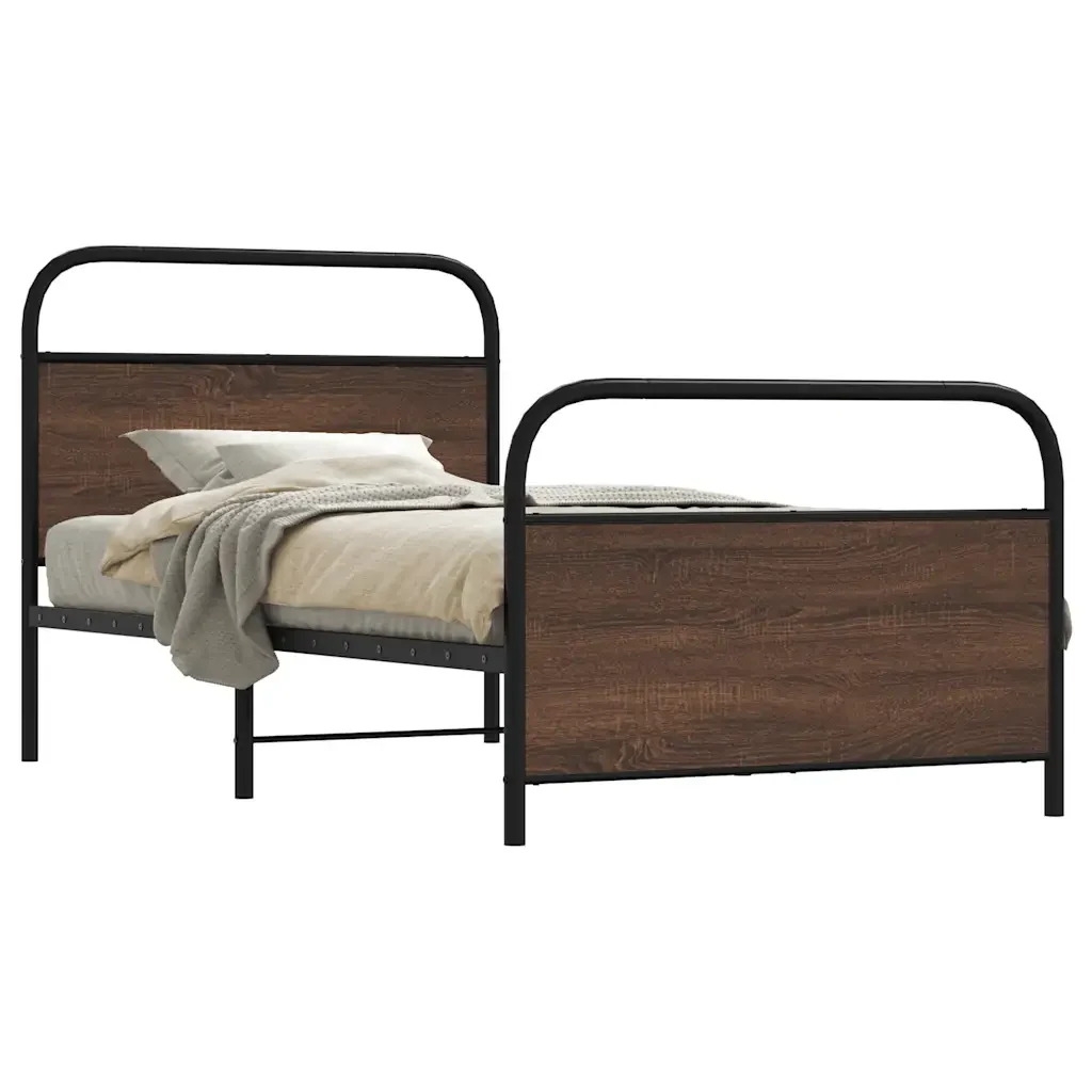 Letto singolo | Letto per adulti | Giroletto senza Materasso Rovere Marrone 90x200cm in Truciolato - Image 2